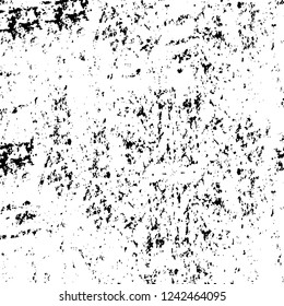 Grunge overlay layer. Abstract black and white vector background. Monochrome vintage surface with dirty pattern in cracks, spots, dots. Old wall in dark horror style design