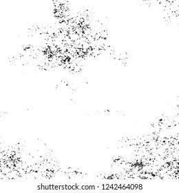 Grunge overlay layer. Abstract black and white vector background. Monochrome vintage surface with dirty pattern in cracks, spots, dots. Old wall in dark horror style design
