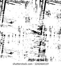 Grunge overlay layer. Abstract black and white vector background. Monochrome vintage surface with dirty pattern in cracks, spots, dots. Old wall in dark horror style design