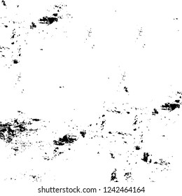 Grunge overlay layer. Abstract black and white vector background. Monochrome vintage surface with dirty pattern in cracks, spots, dots. Old wall in dark horror style design