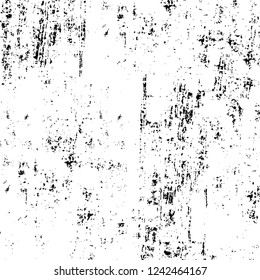 Grunge overlay layer. Abstract black and white vector background. Monochrome vintage surface with dirty pattern in cracks, spots, dots. Old wall in dark horror style design