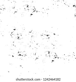 Grunge overlay layer. Abstract black and white vector background. Monochrome vintage surface with dirty pattern in cracks, spots, dots. Old wall in dark horror style design