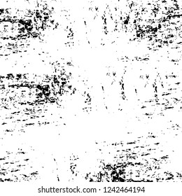 Grunge overlay layer. Abstract black and white vector background. Monochrome vintage surface with dirty pattern in cracks, spots, dots. Old wall in dark horror style design
