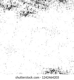 Grunge overlay layer. Abstract black and white vector background. Monochrome vintage surface with dirty pattern in cracks, spots, dots. Old wall in dark horror style design