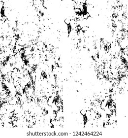 Grunge overlay layer. Abstract black and white vector background. Monochrome vintage surface with dirty pattern in cracks, spots, dots. Old wall in dark horror style design