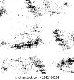 Grunge overlay layer. Abstract black and white vector background. Monochrome vintage surface with dirty pattern in cracks, spots, dots. Old wall in dark horror style design