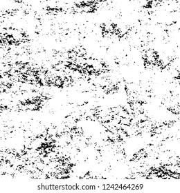 Grunge overlay layer. Abstract black and white vector background. Monochrome vintage surface with dirty pattern in cracks, spots, dots. Old wall in dark horror style design