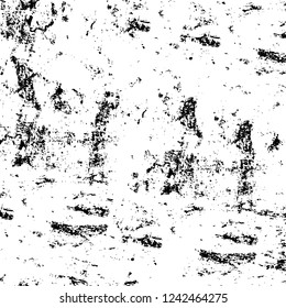 Grunge overlay layer. Abstract black and white vector background. Monochrome vintage surface with dirty pattern in cracks, spots, dots. Old wall in dark horror style design