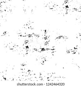Grunge overlay layer. Abstract black and white vector background. Monochrome vintage surface with dirty pattern in cracks, spots, dots. Old wall in dark horror style design