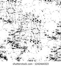 Grunge overlay layer. Abstract black and white vector background. Monochrome vintage surface with dirty pattern in cracks, spots, dots. Old wall in dark horror style design