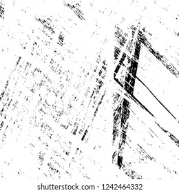 Grunge overlay layer. Abstract black and white vector background. Monochrome vintage surface with dirty pattern in cracks, spots, dots. Old wall in dark horror style design