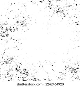 Grunge overlay layer. Abstract black and white vector background. Monochrome vintage surface with dirty pattern in cracks, spots, dots. Old wall in dark horror style design