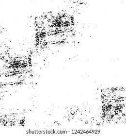 Grunge overlay layer. Abstract black and white vector background. Monochrome vintage surface with dirty pattern in cracks, spots, dots. Old wall in dark horror style design