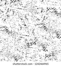 Grunge overlay layer. Abstract black and white vector background. Monochrome vintage surface with dirty pattern in cracks, spots, dots. Old wall in dark horror style design