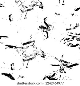 Grunge overlay layer. Abstract black and white vector background. Monochrome vintage surface with dirty pattern in cracks, spots, dots. Old wall in dark horror style design