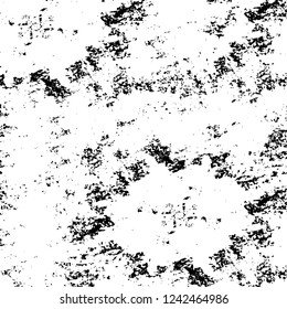 Grunge overlay layer. Abstract black and white vector background. Monochrome vintage surface with dirty pattern in cracks, spots, dots. Old wall in dark horror style design