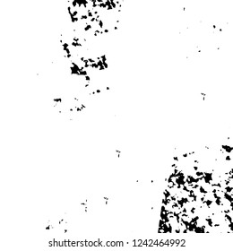 Grunge overlay layer. Abstract black and white vector background. Monochrome vintage surface with dirty pattern in cracks, spots, dots. Old wall in dark horror style design