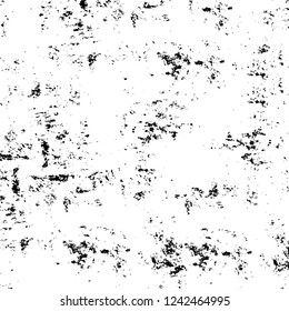 Grunge overlay layer. Abstract black and white vector background. Monochrome vintage surface with dirty pattern in cracks, spots, dots. Old wall in dark horror style design