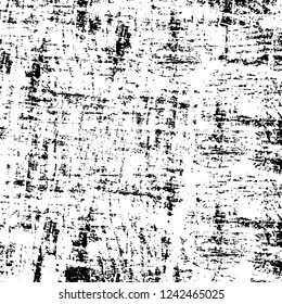 Grunge overlay layer. Abstract black and white vector background. Monochrome vintage surface with dirty pattern in cracks, spots, dots. Old wall in dark horror style design