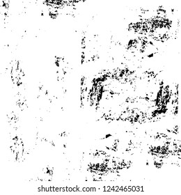 Grunge overlay layer. Abstract black and white vector background. Monochrome vintage surface with dirty pattern in cracks, spots, dots. Old wall in dark horror style design