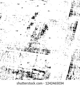 Grunge overlay layer. Abstract black and white vector background. Monochrome vintage surface with dirty pattern in cracks, spots, dots. Old wall in dark horror style design