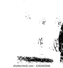 Grunge overlay layer. Abstract black and white vector background. Monochrome vintage surface with dirty pattern in cracks, spots, dots. Old wall in dark horror style design