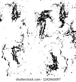 Grunge overlay layer. Abstract black and white vector background. Monochrome vintage surface with dirty pattern in cracks, spots, dots. Old wall in dark horror style design