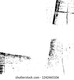 Grunge overlay layer. Abstract black and white vector background. Monochrome vintage surface with dirty pattern in cracks, spots, dots. Old wall in dark horror style design