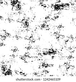 Grunge overlay layer. Abstract black and white vector background. Monochrome vintage surface with dirty pattern in cracks, spots, dots. Old wall in dark horror style design