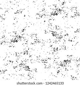 Grunge overlay layer. Abstract black and white vector background. Monochrome vintage surface with dirty pattern in cracks, spots, dots. Old wall in dark horror style design
