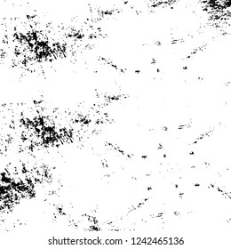 Grunge overlay layer. Abstract black and white vector background. Monochrome vintage surface with dirty pattern in cracks, spots, dots. Old wall in dark horror style design