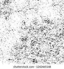 Grunge overlay layer. Abstract black and white vector background. Monochrome vintage surface with dirty pattern in cracks, spots, dots. Old wall in dark horror style design