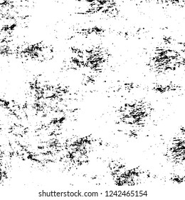 Grunge overlay layer. Abstract black and white vector background. Monochrome vintage surface with dirty pattern in cracks, spots, dots. Old wall in dark horror style design