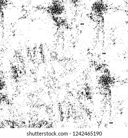 Grunge overlay layer. Abstract black and white vector background. Monochrome vintage surface with dirty pattern in cracks, spots, dots. Old wall in dark horror style design