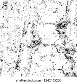 Grunge overlay layer. Abstract black and white vector background. Monochrome vintage surface with dirty pattern in cracks, spots, dots. Old wall in dark horror style design