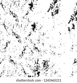Grunge overlay layer. Abstract black and white vector background. Monochrome vintage surface with dirty pattern in cracks, spots, dots. Old wall in dark horror style design