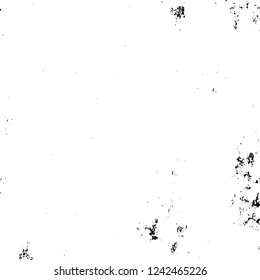 Grunge overlay layer. Abstract black and white vector background. Monochrome vintage surface with dirty pattern in cracks, spots, dots. Old wall in dark horror style design