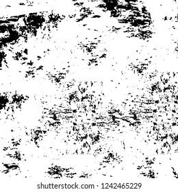 Grunge overlay layer. Abstract black and white vector background. Monochrome vintage surface with dirty pattern in cracks, spots, dots. Old wall in dark horror style design