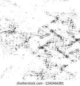 Grunge overlay layer. Abstract black and white vector background. Monochrome vintage surface with dirty pattern in cracks, spots, dots. Old wall in dark horror style design