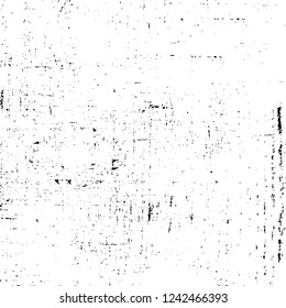 Grunge overlay layer. Abstract black and white vector background. Monochrome vintage surface with dirty pattern in cracks, spots, dots. Old wall in dark horror style design