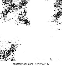 Grunge overlay layer. Abstract black and white vector background. Monochrome vintage surface with dirty pattern in cracks, spots, dots. Old wall in dark horror style design