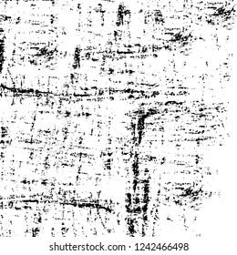 Grunge overlay layer. Abstract black and white vector background. Monochrome vintage surface with dirty pattern in cracks, spots, dots. Old wall in dark horror style design