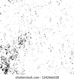 Grunge overlay layer. Abstract black and white vector background. Monochrome vintage surface with dirty pattern in cracks, spots, dots. Old wall in dark horror style design