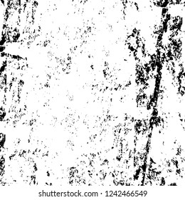 Grunge overlay layer. Abstract black and white vector background. Monochrome vintage surface with dirty pattern in cracks, spots, dots. Old wall in dark horror style design