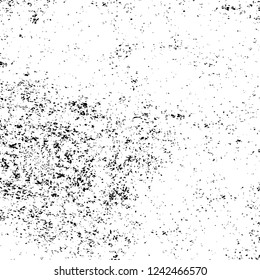 Grunge overlay layer. Abstract black and white vector background. Monochrome vintage surface with dirty pattern in cracks, spots, dots. Old wall in dark horror style design