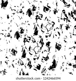 Grunge overlay layer. Abstract black and white vector background. Monochrome vintage surface with dirty pattern in cracks, spots, dots. Old wall in dark horror style design
