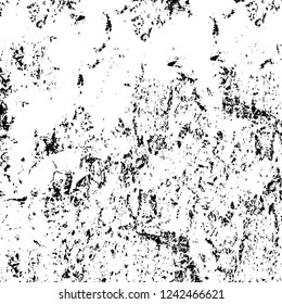 Grunge overlay layer. Abstract black and white vector background. Monochrome vintage surface with dirty pattern in cracks, spots, dots. Old wall in dark horror style design