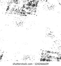 Grunge overlay layer. Abstract black and white vector background. Monochrome vintage surface with dirty pattern in cracks, spots, dots. Old wall in dark horror style design