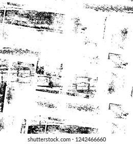 Grunge overlay layer. Abstract black and white vector background. Monochrome vintage surface with dirty pattern in cracks, spots, dots. Old wall in dark horror style design