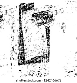 Grunge overlay layer. Abstract black and white vector background. Monochrome vintage surface with dirty pattern in cracks, spots, dots. Old wall in dark horror style design